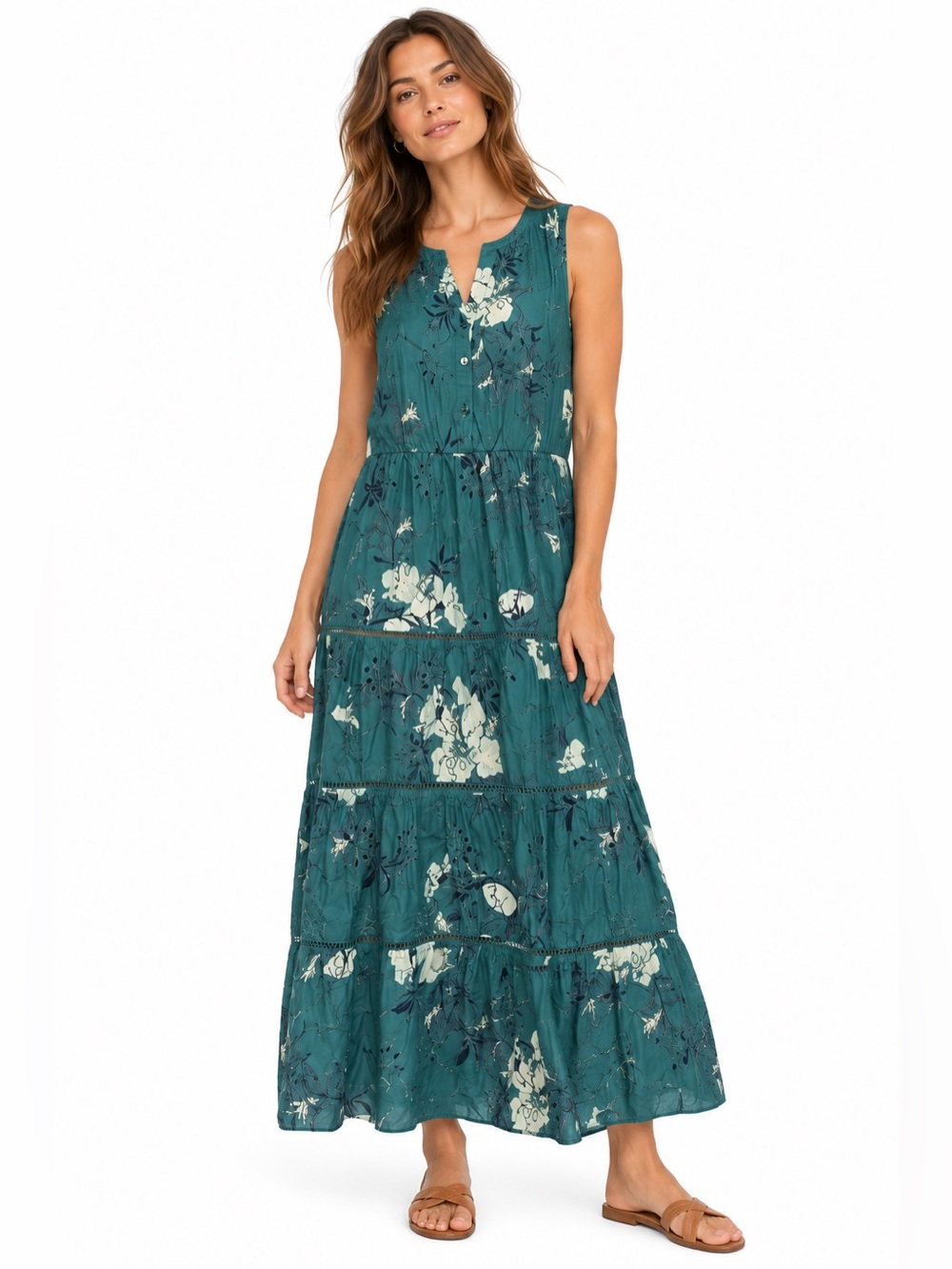 Wonderly Teal Floral Midi Dress NWT